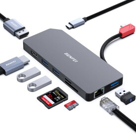 BENFEI 9-in-1 ポータブル ドッキング ステーション、USB C MST ハブ - HDMI DisplayPort デュアル モニター/3*USB Type-A/1*USB Type-C(10Gbps+100W PD)/SD/TF カード リーダー/1*RJ45 互換 MacBook Pro/Air 2023、iMac搭載