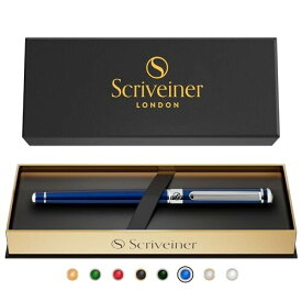 Scriveiner ローラーボールペン 最高級 クローム仕上げ シュミット インク リフィル付き 素敵 ギフト セット 男性 女性 プロフェッショナル エグゼクティブ オフィスに最適 (ブルー) Stunning