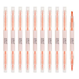 PATIKIL 蛍光ペン 10個 両端蛍光ペン 広いおよび細いチップ マーカーペン オフィス 家庭 日常使用用 オレンジ