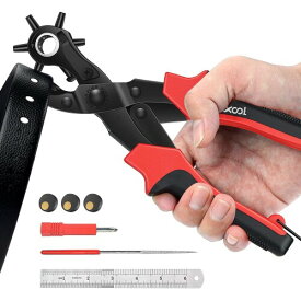 XOOL レザーパンチ レザークラフト用 回転式 穴あけパンチ ベルト 皮革 穴開け ベルト穴あけ機 ベルトポンチ 時計ストラップ ベルト 厚紙 革製品 スクリュードライバーと研削棒を含む 穴