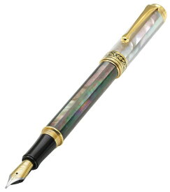 Xezo Maestro 万年筆、ミディアムニブ、オーシャンオリジン、玉虫色 黒と白のタヒチのマザーオブパール18カラットゴールドメッキフィッティング、手作り、ペン2本同様ではありません