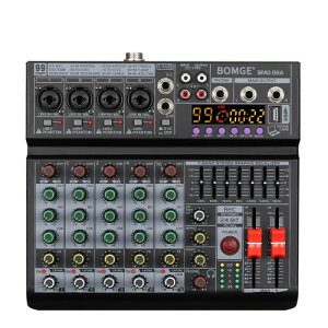 BOMGE 06A Professional 6 Channel DJ Audio Mixer, DJ Controller Sound Mixer with 99 DSP Effects,7-band EQ Independent 48V Bluetooth USB Interface Recording for Studio Stage Party Home Recording