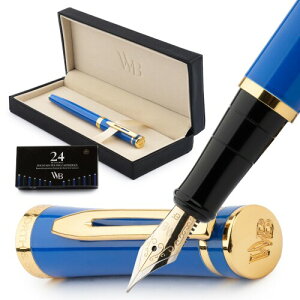 Wordsworth & Black Fountain Pen Set for Writing, Extra Fine Nibs, Blue