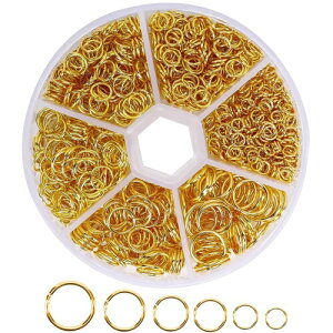 丸カン アクセサリーパーツ 4mm~10mm 880枚セット ゴールド シルバー マルカン リング金具パーツ ハードウェア 基本パーツ ジャンプリング ジュエリー DIY 工芸用品 工作 収納ケース付き(ゴ
