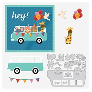 BENECREAT カッティングダイ 動物のバス ネズミ 猫 クマ キリン 風船 炭素鋼 ステンシル スクラップブック カードエッジ作り道具 ダイカットテンプレート 装飾 工芸 手作り DIY用具