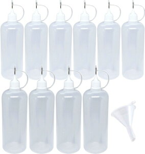 ニードルボトル (5ml/10ml/15ml/20ml/30ml/50ml/100ml/120ml) ドロッパー ボトル 10本 ろうと付 全 8サイズ (120ml 10本 セット)