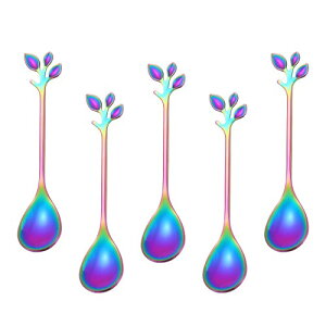 Easytoti ティースプーン コーヒースプーン デザートスプーン 5本組 12.5cm かわいい おしゃれ 18‐8ステンレス鋼 ミラー仕上げ レインボー