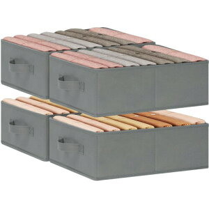 DSDCDJ 収納ボックス 4個セット 幅39×奥行29×高さ14cm 折りたたみ式 収納ケース 取っ手付き 布製 カラーボックス対応 衣類収納 おもちゃ収納 リビング収納 雑誌収納ケース 小物入れ(グレー)