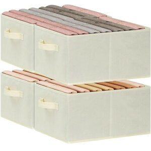 DSDCDJ 収納ボックス 4個セット 幅39×奥行29×高さ20cm 折りたたみ式 収納ケース 取っ手付き 布製 カラーボックス対応 衣類収納 おもちゃ収納 リビング収納 雑誌収納ケース 小物入れ(ベージ