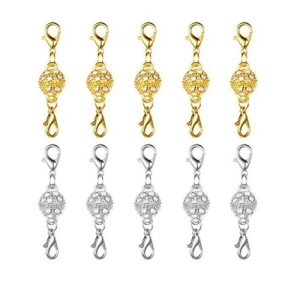 HJ 磁気クラスプ マグネット式クラスプ 留め具 ダブルカニカン ネックレス ブレスレット 接続金具 金属パーツ (シルバー, 3ペアセット)