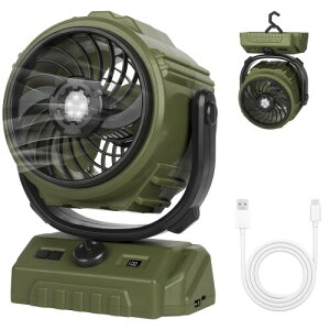 キャンプ扇風機 卓上扇風機 充電式 アウトドア 6000mAh&左右自動首振り 最大24時間連続使用 風量100段階調節 超強力送風 LEDライト 多機能 吊り下げ キャンプ 車中泊 室内 リビング 卓上 持