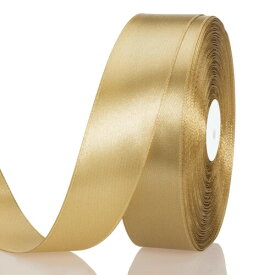 サテンリボン ゴールド 幅25 mm 縦長100ヤード 約91メートル 大容量 ギフトラッピング用リボン ちょう結び 包装 贈り物 プレゼント用リボン 長い お徳用 花材 花束 装飾 クラフト DIY 手芸用