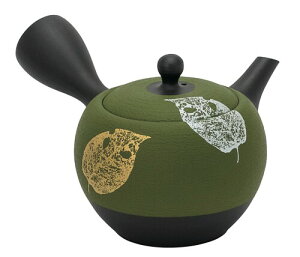 常滑焼 急須 9-145 昭萠 17号 緑丸ノタ木の葉急須 300ml セラメッシュ 煎茶用 日本製 箱入り T1528