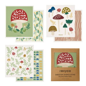 Recyco キッチンクロス セルロース クロス 17×19cm ふきん 6枚セット 天然繊維 スポンジワイプ きのこ ぐんぐん吸水 速乾 耐久性 吸水スポンジ キッチンタオル 抗菌 防臭 断熱マット