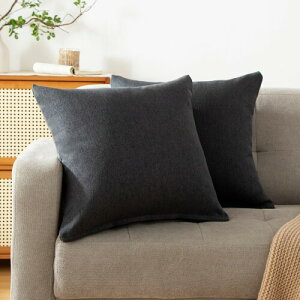Haguko クッションカバー 60 60 座布団カバー 60 x 60cm 2枚セット 黒 北欧 おしゃれ 綿麻テクスチャー リネン風 ピーチスキン ソフトタッチ ソファ背当て 装飾枕カバー チャコールブラック