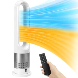 GHDVOP タワーファン 羽なし扇風機 セラミックヒーター 冷暖兼用 静音 温風 送風 大風量速暖 3段階温風&8段階送風切替 自動首振り 9Hタイマー 電気ヒーター 省エネ 節電 低騒音 転倒OFF リ