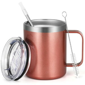 Livole 真空断熱マグカップ 保温・保冷カップ ステンレスマグ 蓋付き コップ コーヒーカップ 真空マグ 保温保冷マグ カフェマグ 二重構造 魔法瓶 割れない ストロー付き コーヒー お茶 お