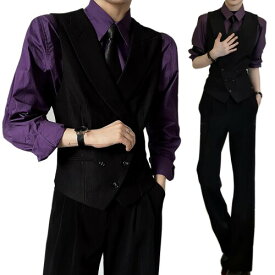 (AOTYP) コスプレ メンズ 制服 6点セット アニメ 執事 コスチューム 男装 スーツベスト フスリム ダブルブレスト 演奏会 発表会 結婚式 紳士 スーツ Vネック 尾錠付き パープルS