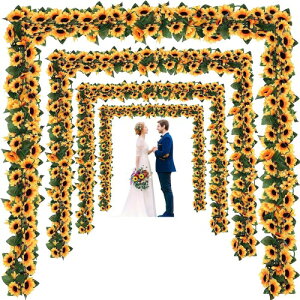 造花の藤 ひまわり 壁飾り花 枯れない花 ガーランド 向日葵 インテリア飾り 壁掛け 人工花 人工観葉植物 家庭やパーティーの装飾のための花輪を吊る 喫茶店/スーパー/茶室/自宅に適用 2