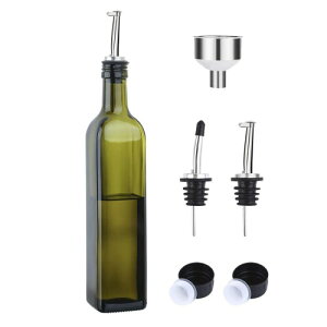 Haskoss ガラス製オリーブオイルボトル-オイルポット 油容器 調味料 容器 遮光瓶 500ml ガラス オリーブオイル 耐熱ガラス ボトル-500Ml オイルディスペンサー 液だれしない グリーンオイル