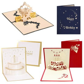 バースデーカード 3枚セット 誕生日カード 3D立体 メッセージカード ポップアップカード グリーティングカード バースデ カード お誕生日 祝い 感謝 封筒付き (タイプC)