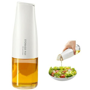 fexmoy オイルボトル 調味料ボトル 液だれしない 片手操作可能 醤油差し 500ml/17オンス 耐熱ガラス製 自動開閉オイルポット 食品級 透明 おしゃれ (ホワイト1個)