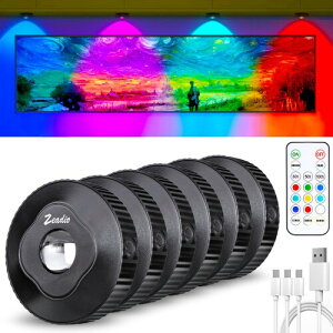 Zeadio リモコン付きLEDパックキャビネットライト、レンジフードライト用充電式、押しボタン式調光可能な押しボタン式ライト、リビングルーム、ベッドルーム、物置など用(6 個セット