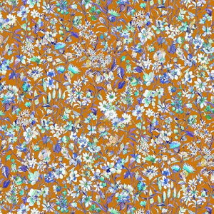 nora. FR1017-C 小花柄 水彩風 シーチング 生地 手芸用 カット済み 21B (オレンジ, 生地巾110cm×100cm)