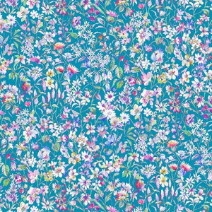 nora. FR1017-B 小花柄 水彩風 シーチング 生地 手芸用 カット済み 21B (ブルー, 生地巾110cm×50cm)