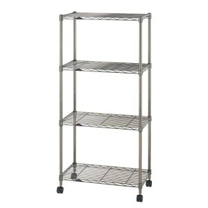 ドウシシャ ルミナス ブラック 幅60 4段 スチールラック 収納棚 艶のある黒色 幅59.5×奥行34.5×高さ124.5cm 全体耐荷重320kg 頑丈 キャスター付き 防錆加工 ポール径19mmパーツ対応 業務用 シェ