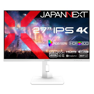 JAPANNEXT 27�C���` IPS�p�l������ 4K(3840x2160)�𑜓x �t�����j�^�[ JN-IPS27U2-HSPC6-W HDMI DisplayPort USB-C(�ő�65W���d) sRGB:100% HDR400���� KVM �������� �s�{�b�g �P�[�u��(�z���C�g)����