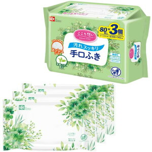 レック(LEC) こころ想い 大人用 手口ふき 80枚×3P / 丈夫なシートでしっかり拭ける/日本製/無香料/茶葉エキス配合