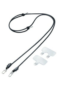 (エレコム) スマホ ショルダーストラップ 肩掛け 首掛け ストラップホルダー2種類付き レザー 丸紐 4mm ブラック P-STSDH2LR04BK