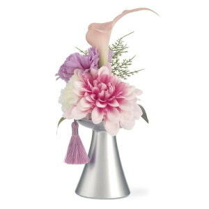 造花 フェイクフラワー 菊 カーネーション カラーリリー 仏花 お供え フワラーアレンジメント 仏壇 ナチュラル ピンク シルバー saku Lサイズ/Purple×Silver
