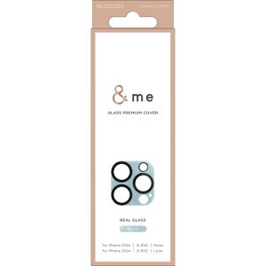エレコム iPhone 16 Pro / iPhone16 Pro Max カメラフィルム 強化ガラス 硬度10H リアルガラスを採用 全面保護 黒縁取り 全面グリッター 指紋がつかない キラキラ ジュエリー &me ブルー PM-A24CFLLP6BU