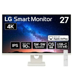 LG Monitor j^[ fBXvC 27U731SA-W 27C`/4K(3840×2160)/IPS/DCI-P3 90%/10.7F\(8bit+FRC)/HDR/A`OA/USB Type-Ciő65Wdj/邳/Rt/webOS/CX