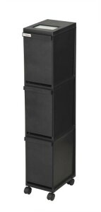 新輝合成(Shinki Gosei) トンボ ユニード ゴミ箱 3段 分別 蓋を開けずにごみを捨てられる プッシュタイプ キャスター付 スリム 30リットル ブラック 幅20.5×奥行29.5×高さ105.5cm 蓋付き 日本製