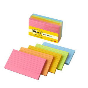 ポストイット 付箋 罫線入り ノート大 ネオンカラー 75×127mm 100枚×5パッド 635-5AN
