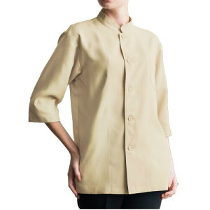 (アルベ) コックシャツ 五分袖 兼用 シックカラー シングル 8サイズ (ストレッチ/透防止/制電/防汚) 飲食 レストラン サービス 厨房 制服 7756 7756 C-7 ベージュ M