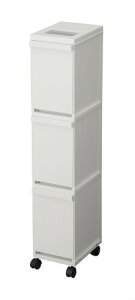 新輝合成 トンボ ユニード ゴミ箱 3段 30リットル 蓋を開けずにごみを捨てられる スリム キャスター付 キッチン 分別 ホワイト 幅20.5×奥行29.5×高さ105.5cm 蓋付き 日本製