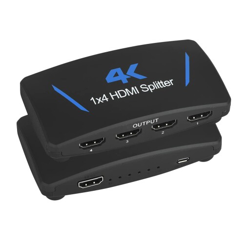 4Kx2K HDMI分配器 1x4 HDMI 分配器 1入力4出力 HDMIスプリッター 4画面 同時出力 1080P 3D HDCP2.2 HDTV、STB、DVD、PC、PS3、PS4、PS5、Xbox対応