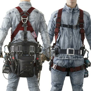 (藤井電工) 新規格 フルハーネス型 カイトハーネス KITEハーネス 本体のみ Mサイズ 130KGまで対応 ダークレッド 赤 TH-521-OT-DR-M 腰道具を多く装着してもズレにくい ワンタッチで胴ベルトの