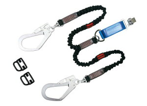 (藤井電工) 新規格 フルハーネス用ランヤード ノビロン 伸縮ロープ式 130kg対応 ブラック 黒 ツインランヤード THL-2-NV93SV-33-BK-130KG-2R23 2丁掛けランヤード 日本製 高所作業 墜落制止用器具