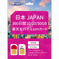 「スーパーSALE 10%OFF」【Almond 日本 sim】日本 プリペイドSIM 10GB/20GB/50GB 大容量 Rakutenキャリア…
