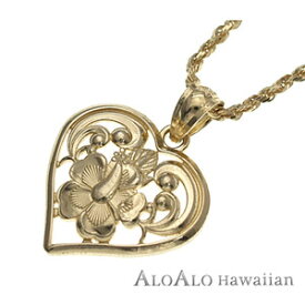 ハワイアンジュエリー ネックレス ペンダント トップ 14K ゴールド 透かしハートスクロールトップ レディース イエローゴールド ハート