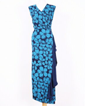 楽天市場 フラ ハワイアンドレス ハワイアンワンピース マカマカ Plumeria ロングワンピース ブルー レディース ハワイアンジュエリー アロアロ