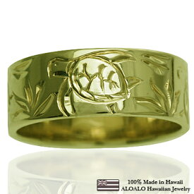 ハワイアンジュエリー リング 指輪 オーダーメイド 1.25mm厚 幅8mm 14K ゴールド グリーンゴールド フラットリング ハワイ製 手彫りリング メンズ レディース 結婚指輪 マリッジリング ウェディングリング 2号-28号