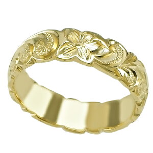 ハワイアンジュエリー リング 指輪 オーダーメイド バレルリング お手軽な1.25mm厚 幅6mm 14K ゴールド グリーンゴールド ハワイ製 手彫りリング メンズ レディース 結婚指輪 マリッジリング ウ