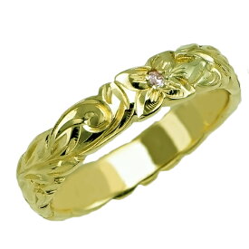 ハワイアンジュエリー リング 指輪 オーダーメイド 1.5mm厚 幅4mm 14K ゴールド グリーンゴールド ダイヤモンド バレルリングハワイ製 手彫りリング メンズ レディース 結婚指輪 マリッジリング ウェディングリング 2号-28号