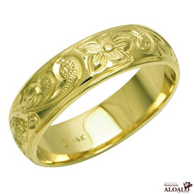 ハワイアンジュエリー リング 指輪 オーダーメイド しっかりした1.75mm厚 幅6mm 14K ゴールド グリーンゴールド バレルリング ハワイ製 手彫りリング メンズ レディース 結婚指輪 マリッジリング ウェディングリング 2号-28号
